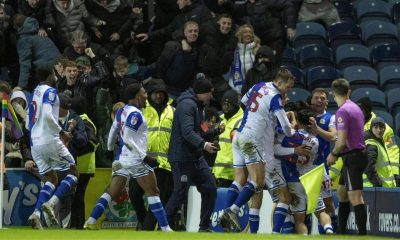 Blackburn Rovers’ Yuki Ohashi is mobbed after his winning goal