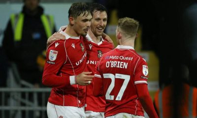 Wrexham celebrate their second goal