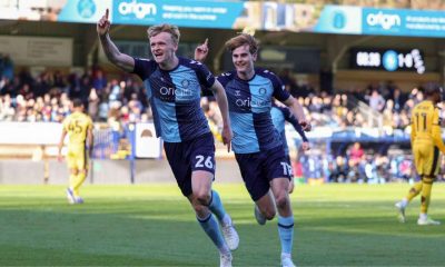 Wycombe Wanderers’ Connor Taylor celebrates scoring the second