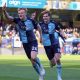 Wycombe Wanderers’ Connor Taylor celebrates scoring the second