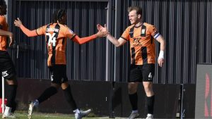 Barnet’s Danny Collinge celebrates his winner