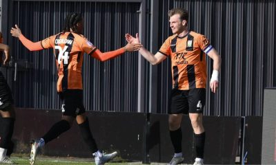 Barnet’s Danny Collinge celebrates his winner