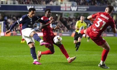 Millwall’s Femi Azeez volleys home the opener against Birmingham on Wednesday
