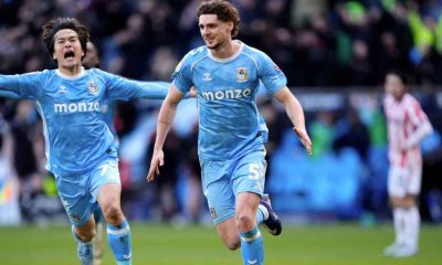 Jack Rudoni, right, celebrates his dramatic winner for Coventry City