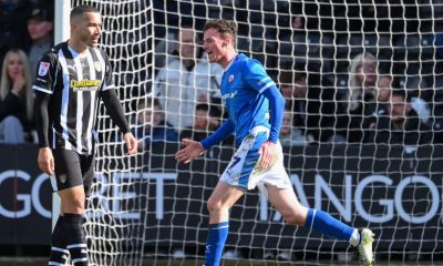 Chesterfield’s Liam Mandeville wheels away after his winning goal