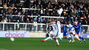 Michael Cheek scores from the penalty spot for Bromley
