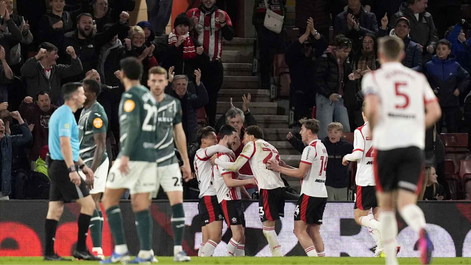 Southampton players celebrate after Finn Azaz’s goa