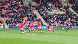 Alex Gilbey rifles home MK Dons’ third goal