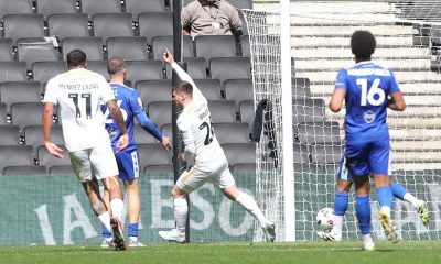 MK Dons’ Ben Wiles celebrates scoring the second