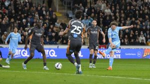 Coventry City’s Jack Rudoni rifles home his first goal