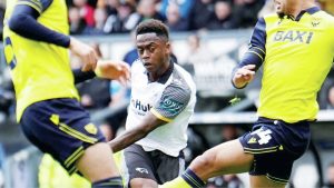 Derby County’s Jaydon Banel fires home the crucial goal