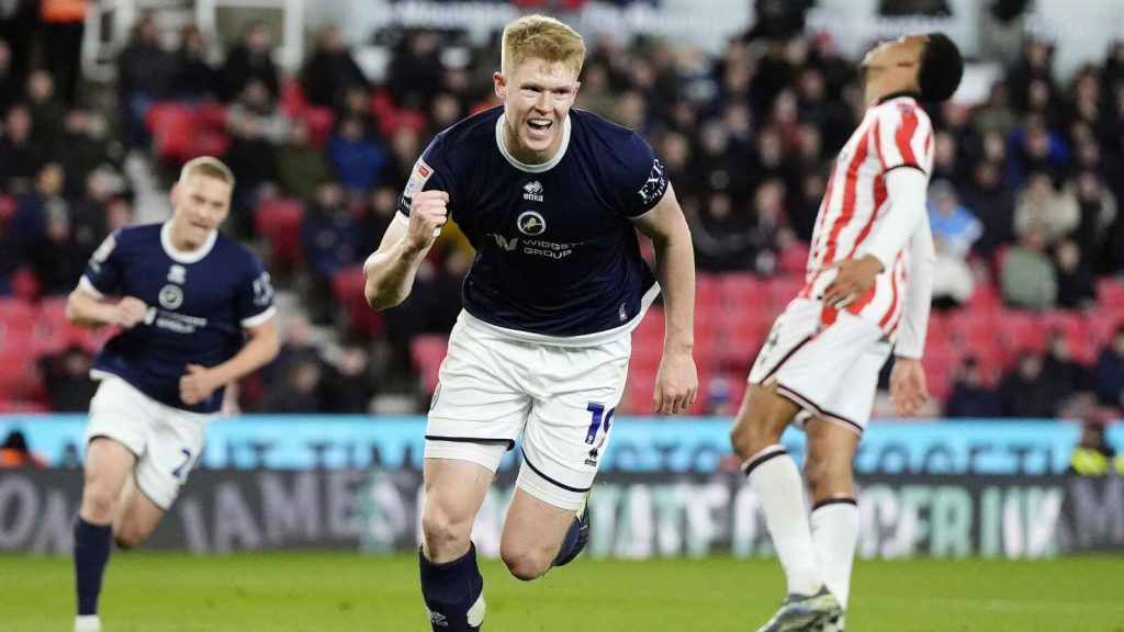 Millwall&rsquo;s Josh Coburn celebrates scoring 