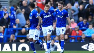 Ipswich Town’s Kasey McAteer, centre, celebrates the winner