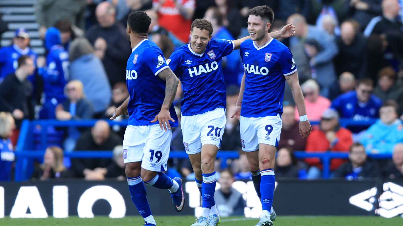 Ipswich Town’s Kasey McAteer, centre, celebrates the winner