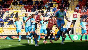 Stephen Humphrys heads in the only goal of the game to win it for Bradford City