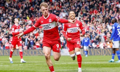 Tommy Conway celebrates scoring his second and Middlesbrough’s fifth