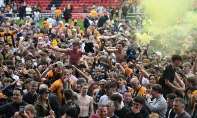 Cambridge United fans celebrate promotion to League One