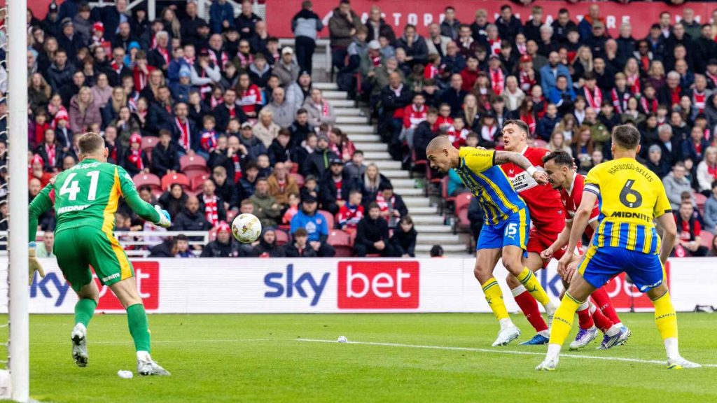 Southampton’s Nathan Wood attempts a header on goal at Middlesbrough