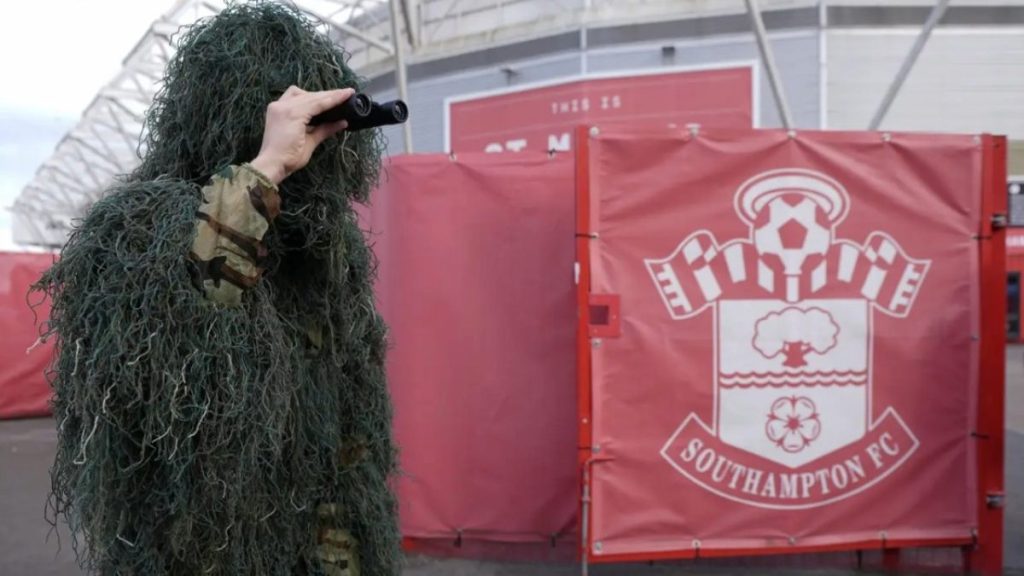 A Southampton fan in camouflage at the home clash with Middlesbrough
