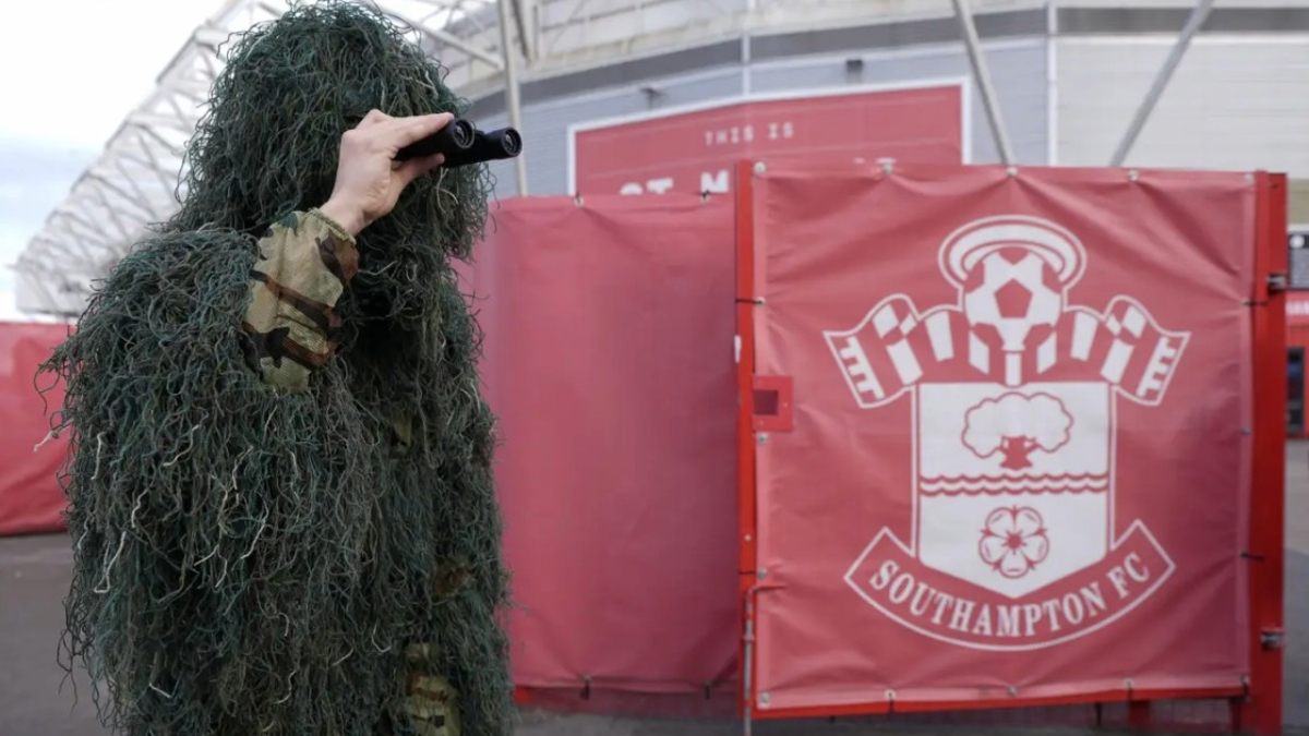 A Southampton fan in camouflage at the home clash with Middlesbrough
