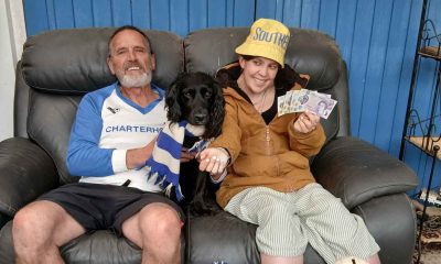 Mick and Livy Seal, plus Shrimp the Dog, celebrate their Fantasy success