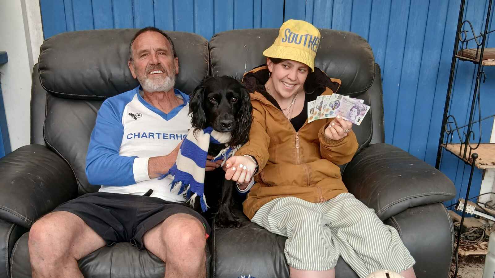 Mick and Livy Seal, plus Shrimp the Dog, celebrate their Fantasy success