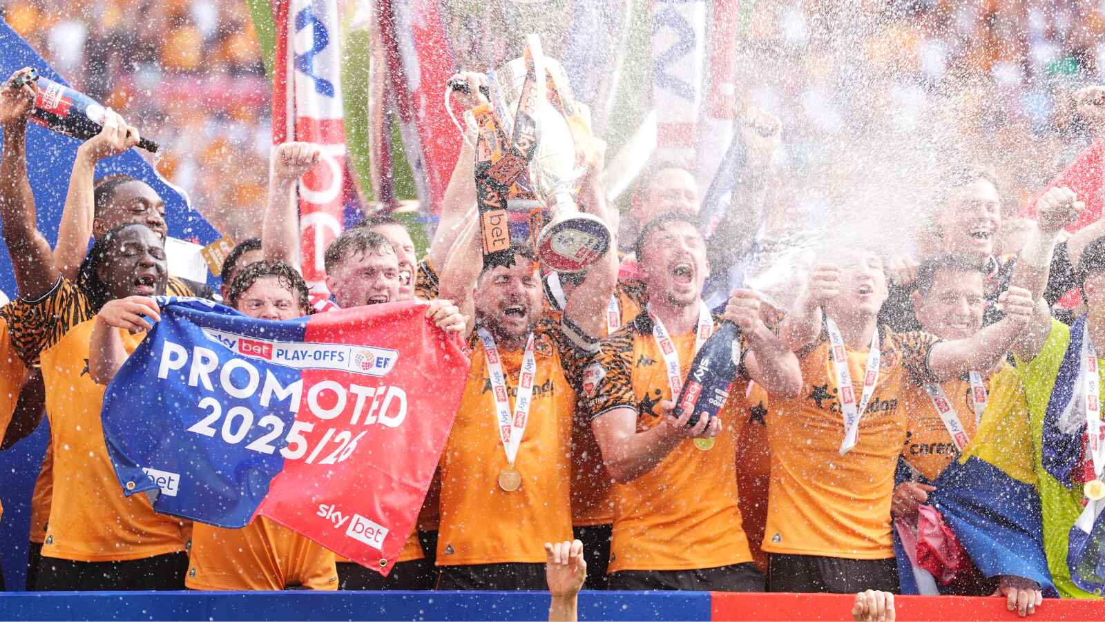 Hull City celebrate winning promotion to the Premier League