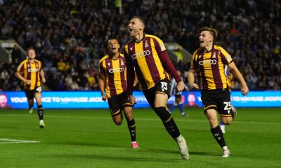 Bradford City’s Aden Baldwin celebrates his goal.