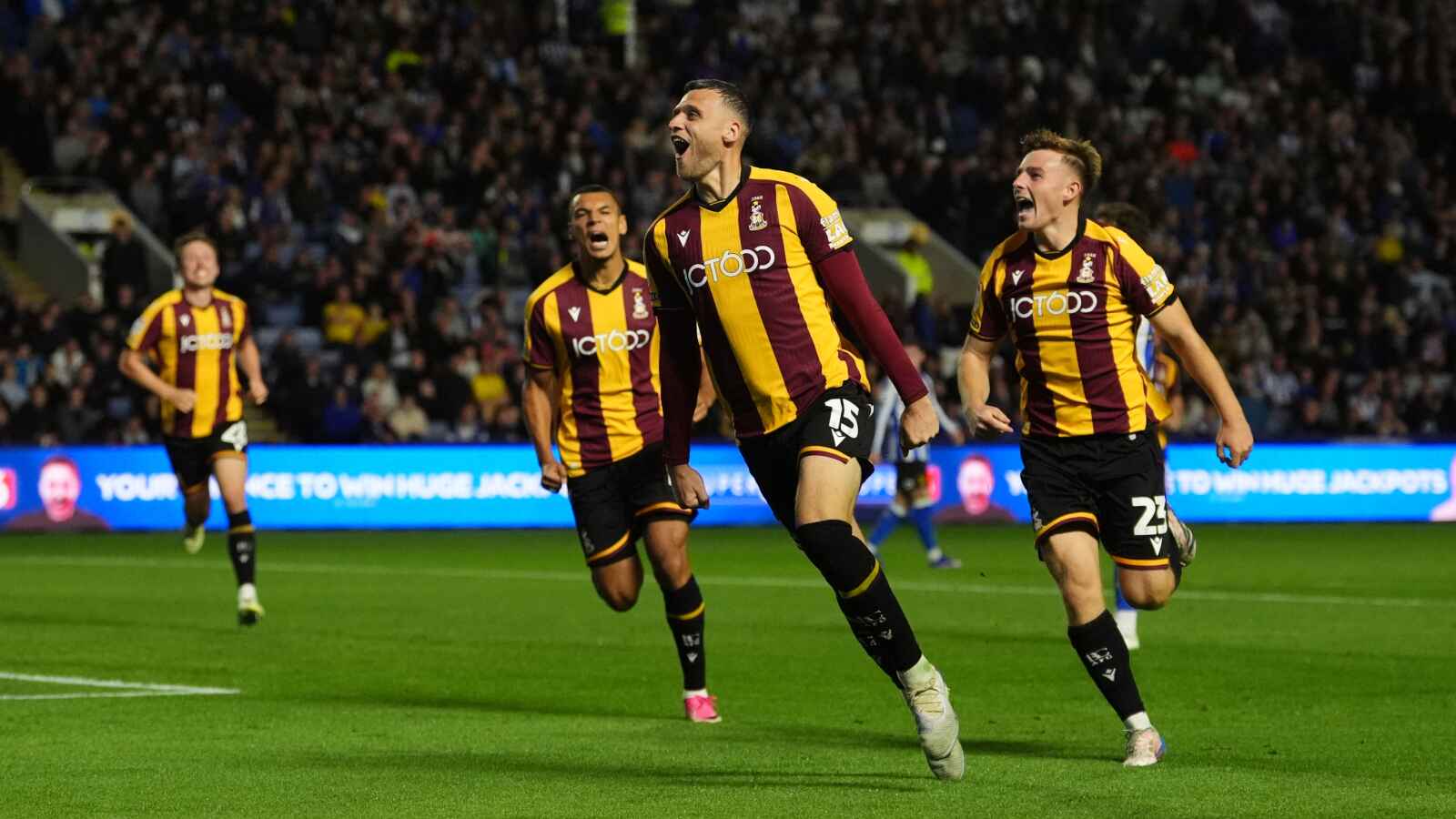 Bradford City’s Aden Baldwin celebrates his goal.