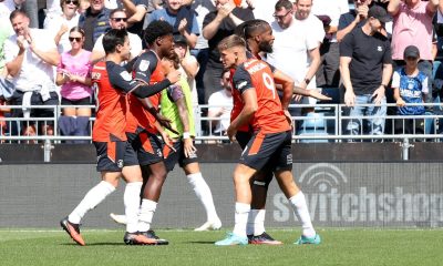 Luton Town’s Callum Marshall, right, celebrates his leveller