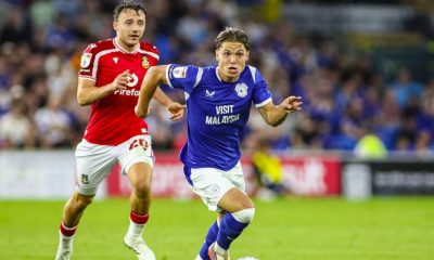 Cian Ashford of Cardiff City in action against Wrexham