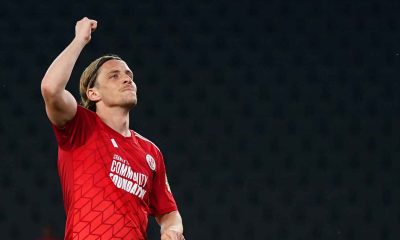 Danilo Orsi celebrates a goal for Crawley Town