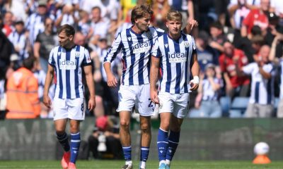 West Bromwich Albion’s Isaac Price (centre) celebrates after dispatching his penalty.