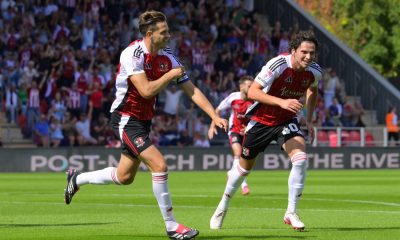 Exeter City skipper Jack Fitzwater, left, enjoys his early goal
