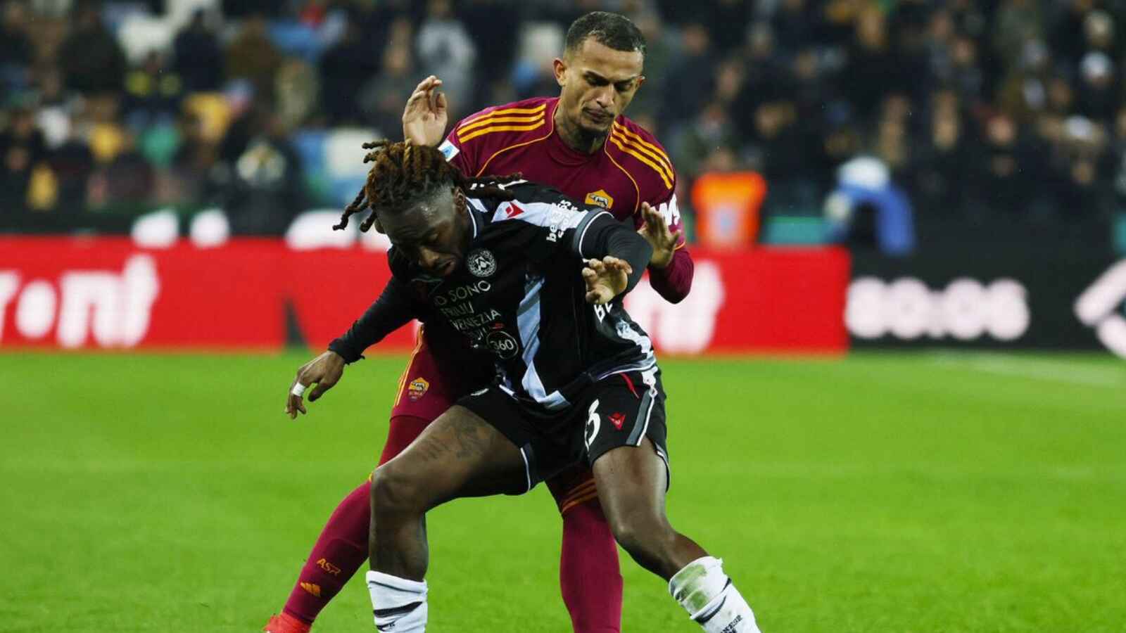 Jordan Zemura in control for Udinese against Roma