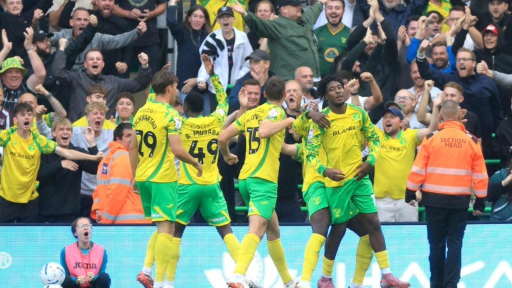 Norwich City’s Mohamed Toure celebrates scoring his side’s first goal