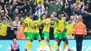 Norwich City’s Mohamed Toure celebrates scoring his side’s first goal