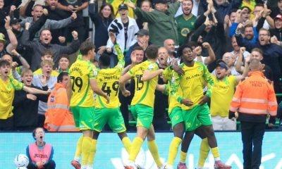 Norwich City’s Mohamed Toure celebrates scoring his side’s first goal
