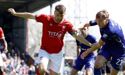 Ollie Pearce, left, in action for York City in last season’s title decider at Rochdale.