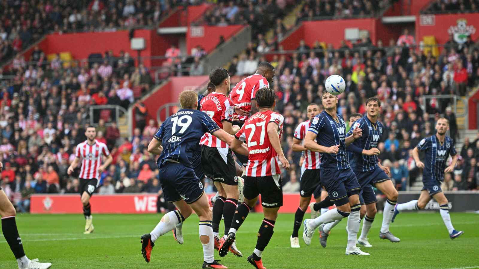 Southampton’s Cyle Larin powers in their first goal