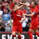 Middlesbrough’s Will Lankshear, left, celebrates scoring with skipper Luke Ayling
