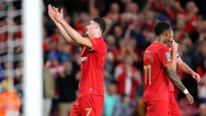 Will Lankshear celebrates scoring his first goal for Middlesbrough.