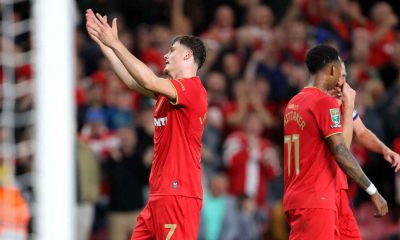 Will Lankshear celebrates scoring his first goal for Middlesbrough.