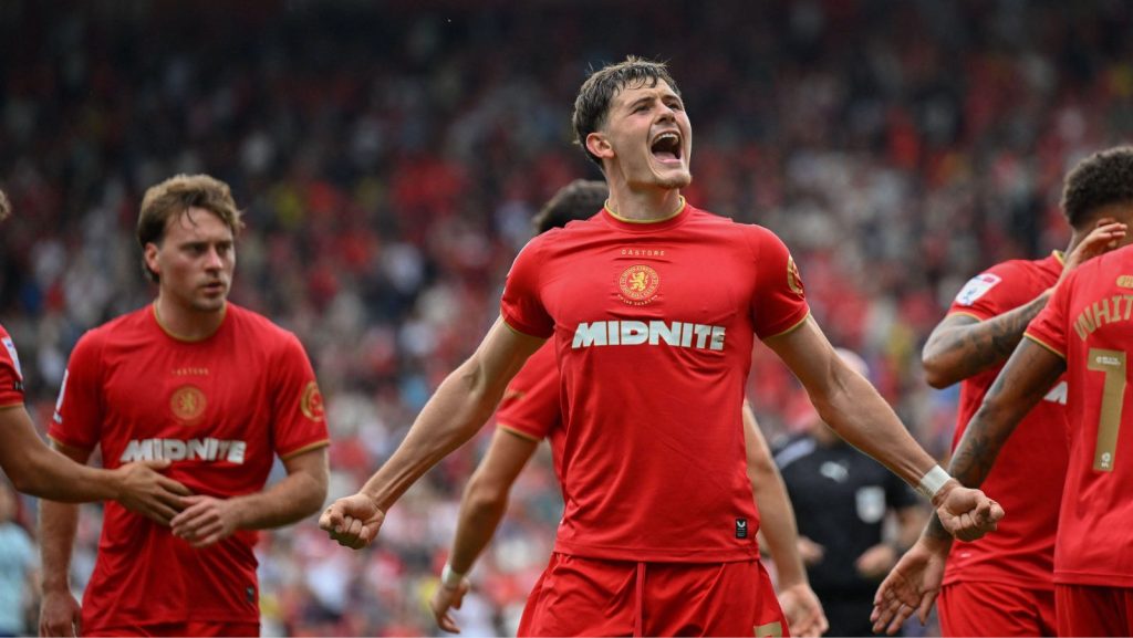 Middlesbrough striker Will Lankshear celebrates his opening goal