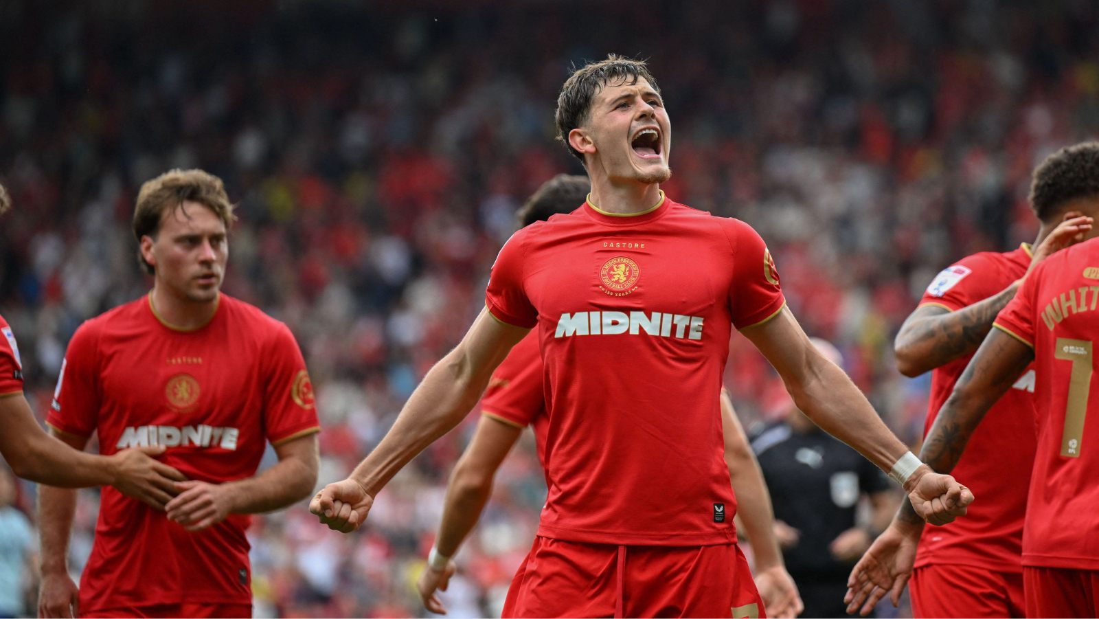Middlesbrough striker Will Lankshear celebrates his opening goal