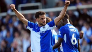 Bristol Rovers’ Fabrizio Cavegn celebrates his winner.