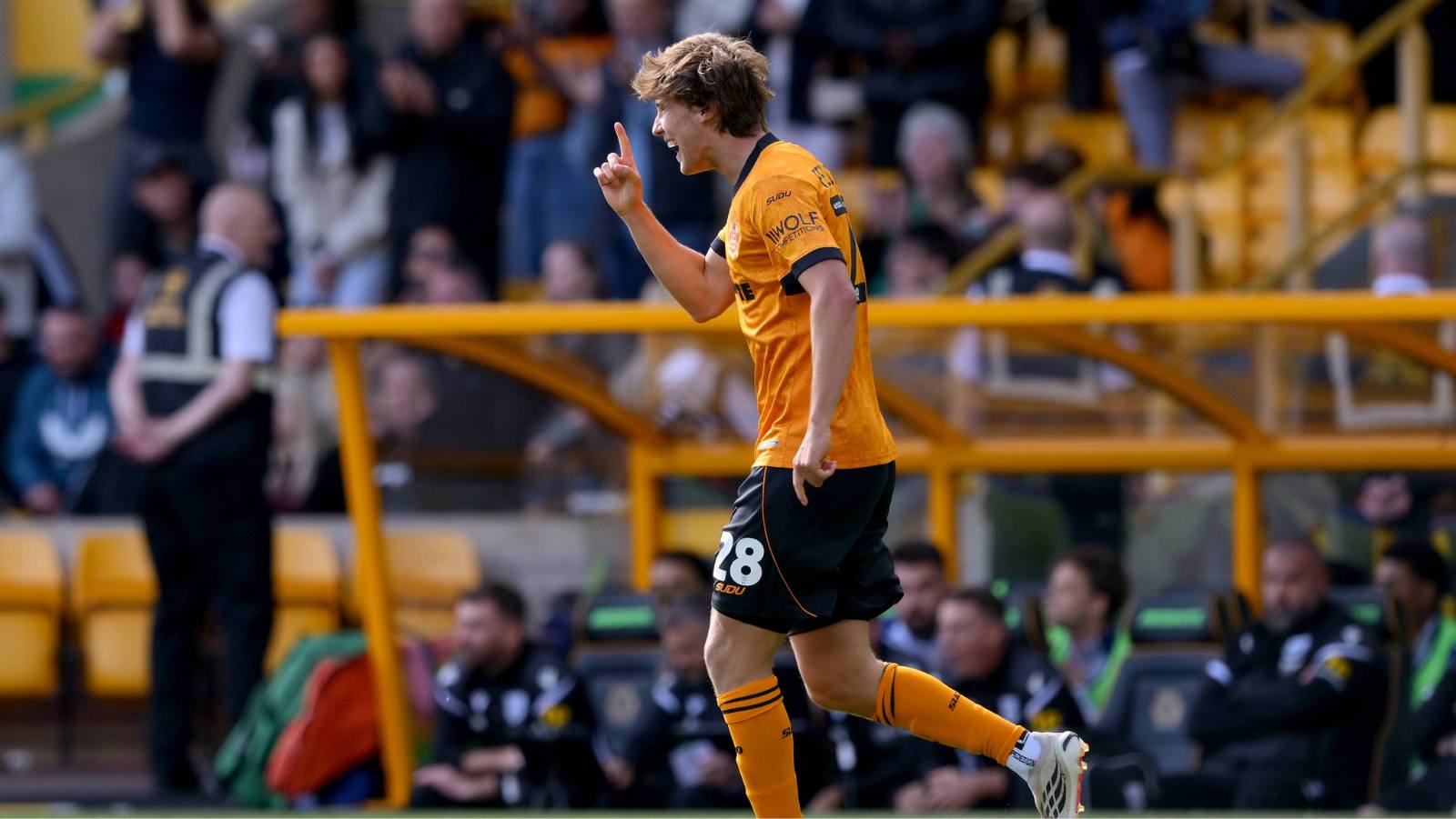 Fer Lopez celebrates scoring the winning goal for Wolverhampton Wanderers against West Bromwich Albion.
