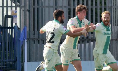 James Brophy, right, celebrates his wonder goal for Gillingham against Rochdale.