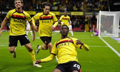 Watford’s Mamadou Doumbia celebrates his winner against Preston North End in midweek