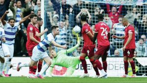 Paul Smyth celebrates his equaliser for QPR.